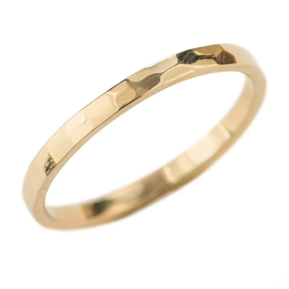 1.7mm Square 14k Yellow Gold Wedding Band, Hammered Polished