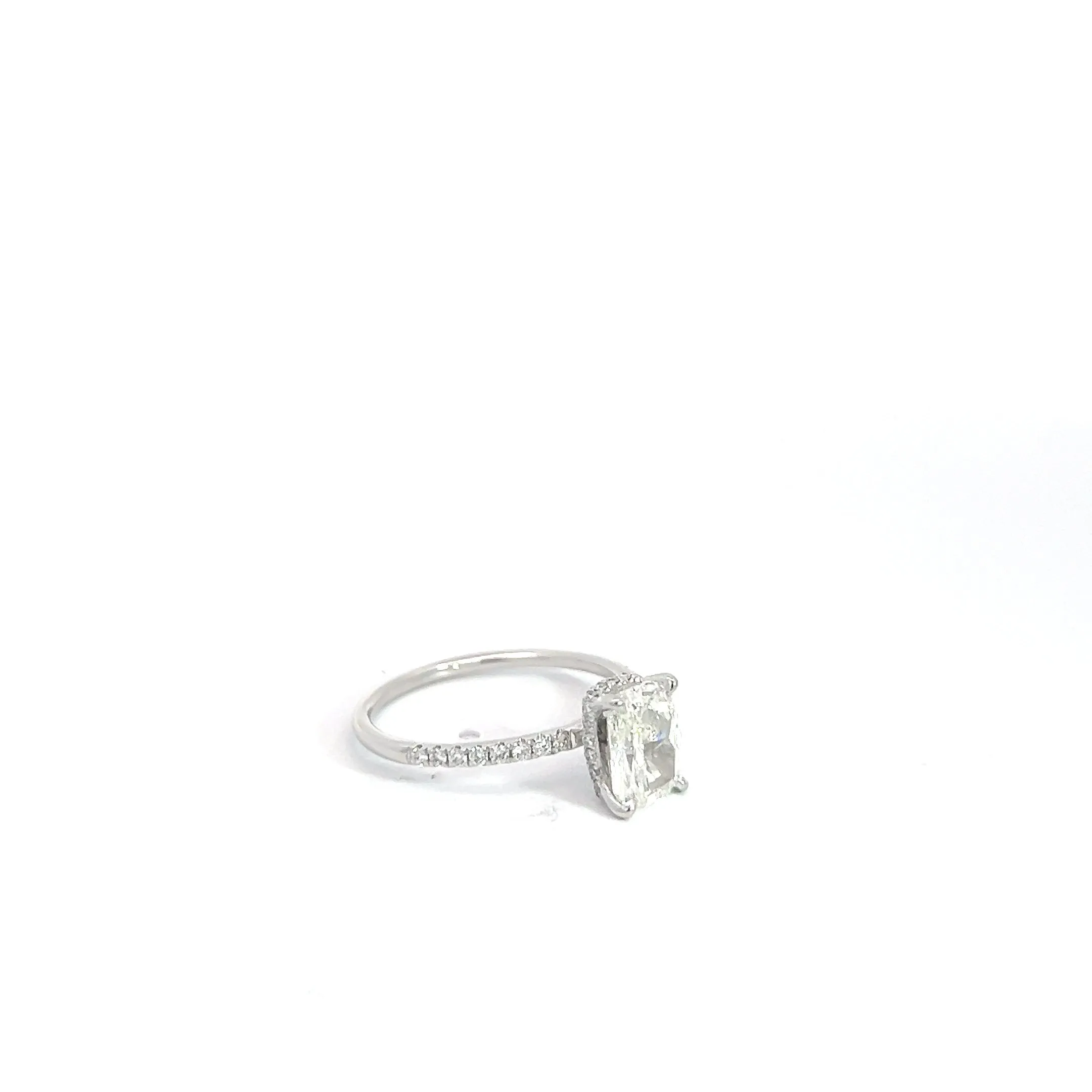 18k White Gold 1.46ct E SI1 Cushion Diamond/ .35ct E VS2 Round Diamond Under Halo Engagement Ring Size 7 1/2 Certified by EGL # 1601146120