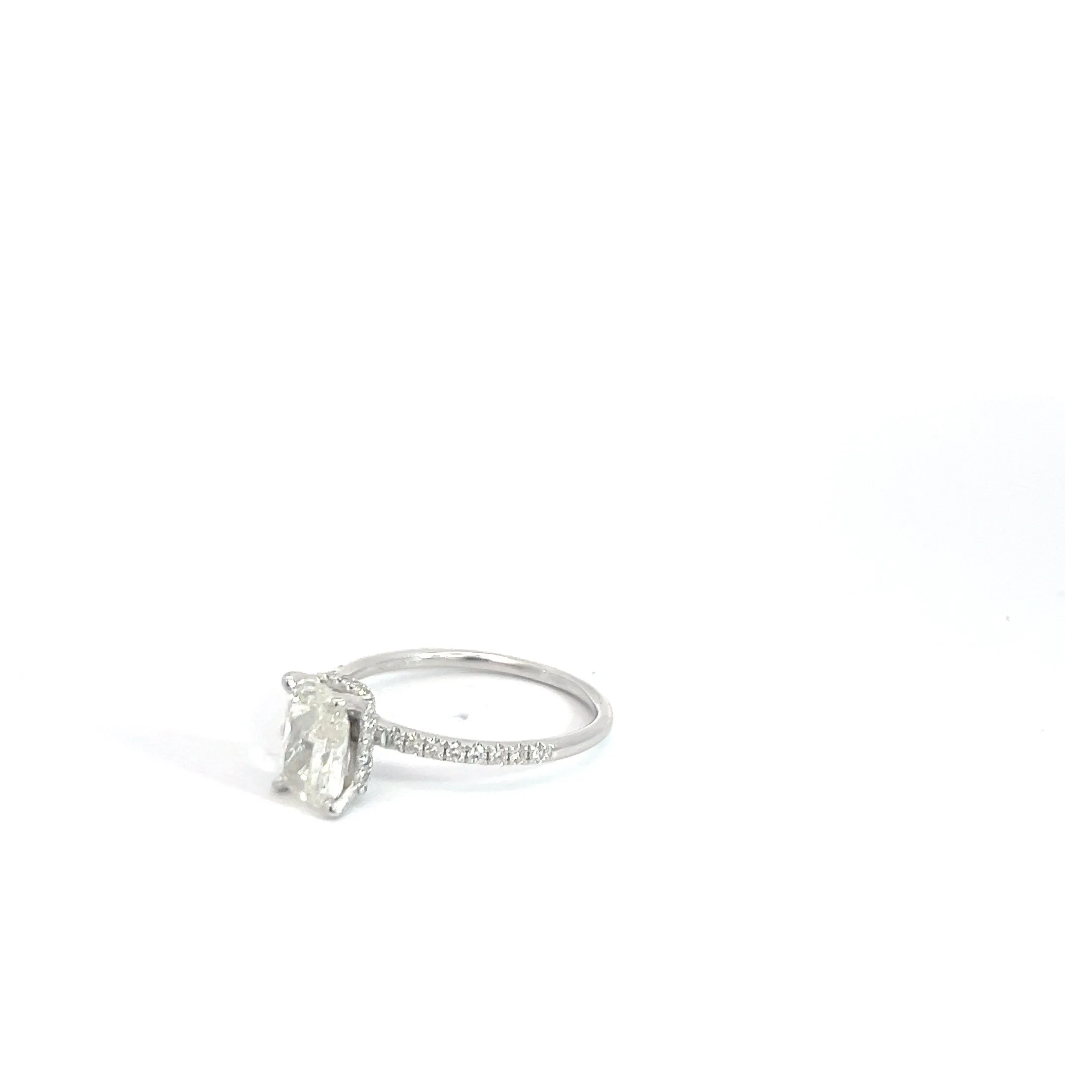 18k White Gold 1.46ct E SI1 Cushion Diamond/ .35ct E VS2 Round Diamond Under Halo Engagement Ring Size 7 1/2 Certified by EGL # 1601146120