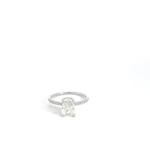 18k White Gold 1.46ct E SI1 Cushion Diamond/ .35ct E VS2 Round Diamond Under Halo Engagement Ring Size 7 1/2 Certified by EGL # 1601146120