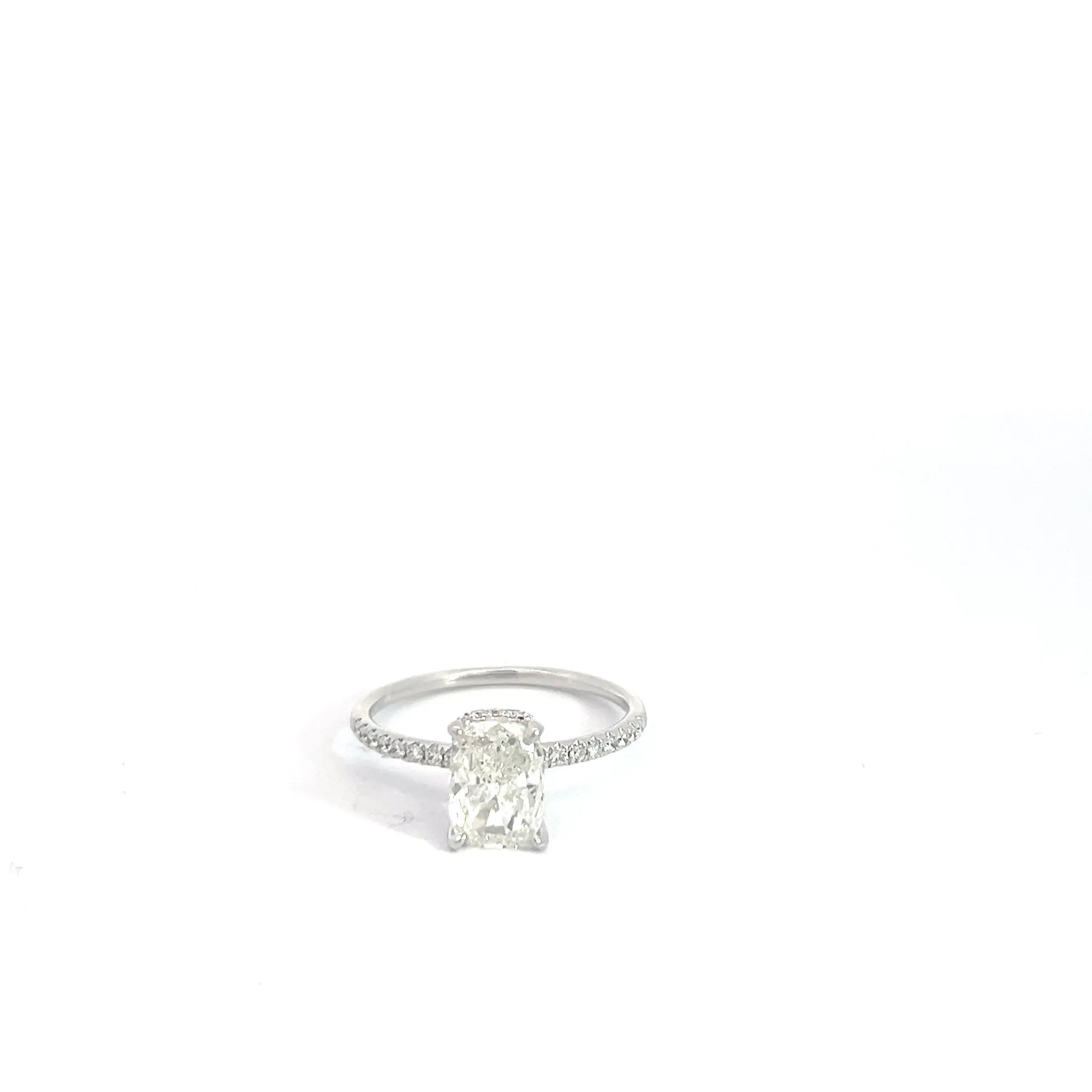 18k White Gold 1.46ct E SI1 Cushion Diamond/ .35ct E VS2 Round Diamond Under Halo Engagement Ring Size 7 1/2 Certified by EGL # 1601146120