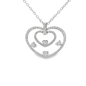 18K White Gold 2.00ct F VS2 Round and Princess Diamond Heart Necklace