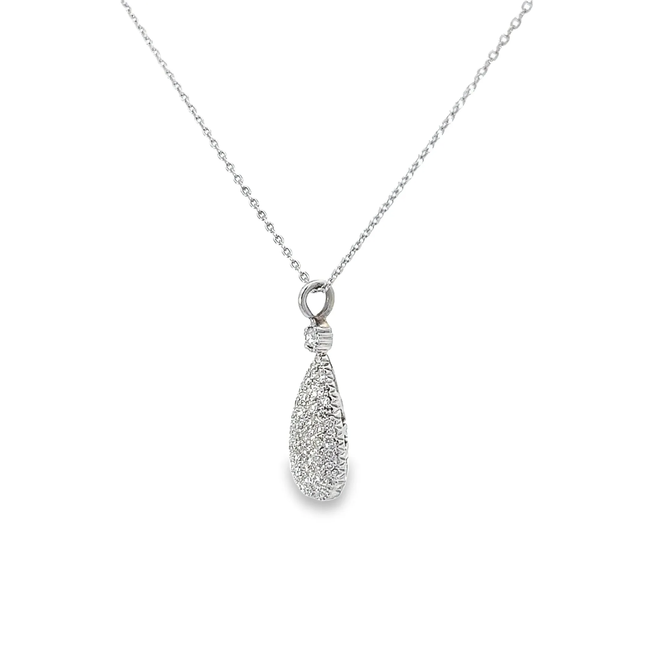 18k White Gold .65ct F VS2 Round Diamond Pave Necklace