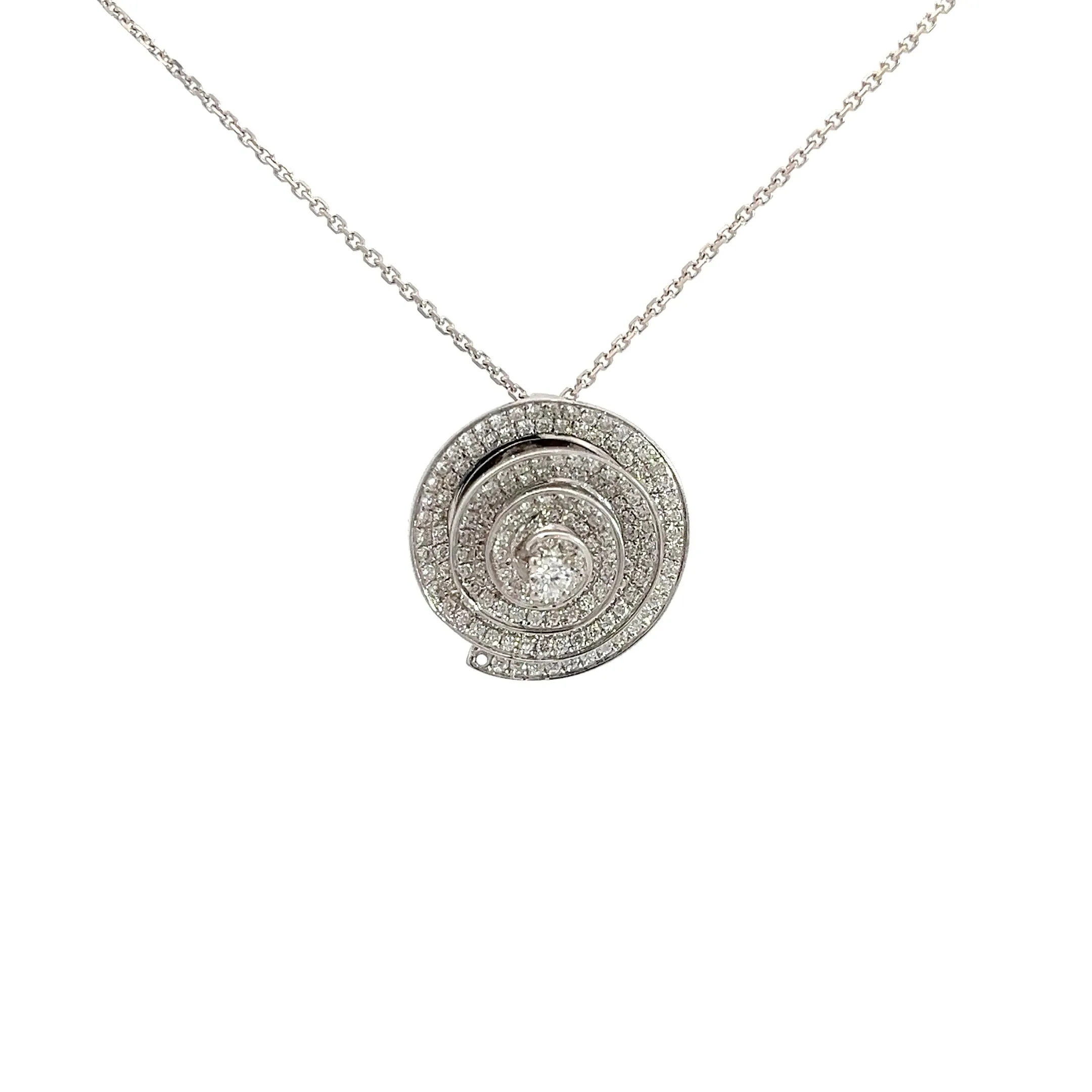 18k White Gold .79ct E VS2 Round Diamond Swirl Pendant