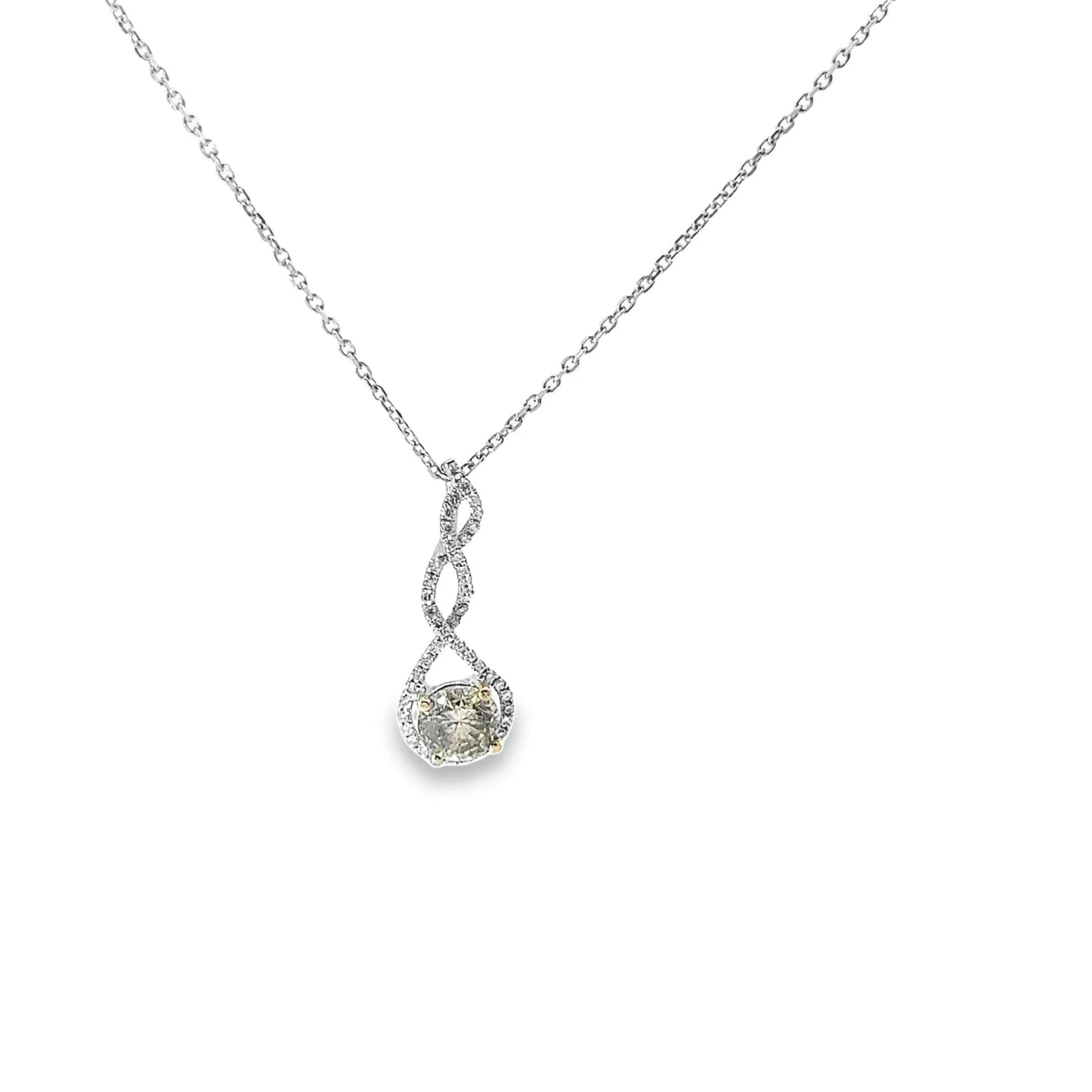 18k White Gold .88ct Round Chocolate and along Halo .50ct G VS2 Round Diamond Necklace