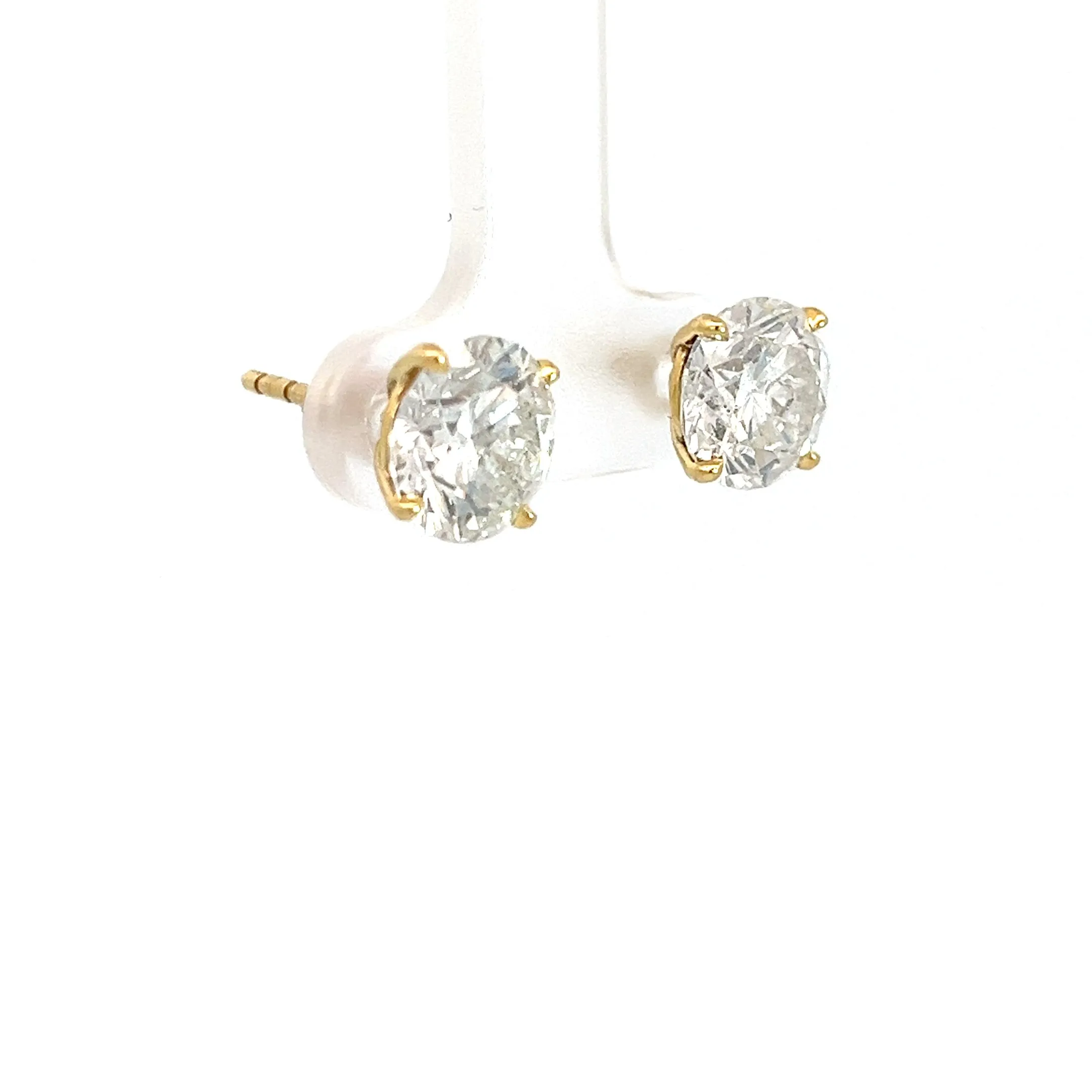 18K Yellow Gold 5.50ct H I1 Round Diamond Perfectly Matched Stud Earrings