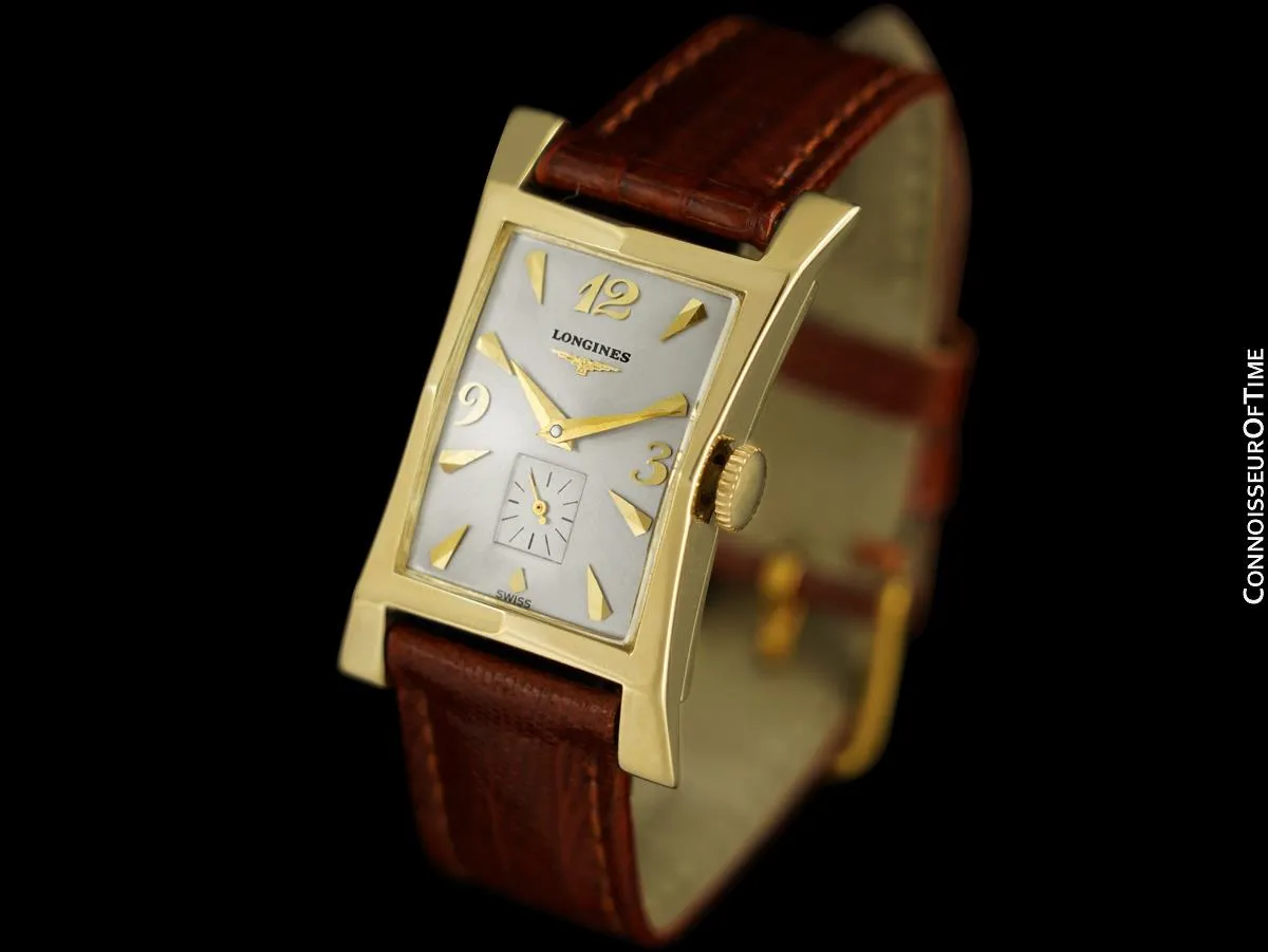 1954 Longines Vintage Mens Watch, 14K Gold - Pointed Hourglass