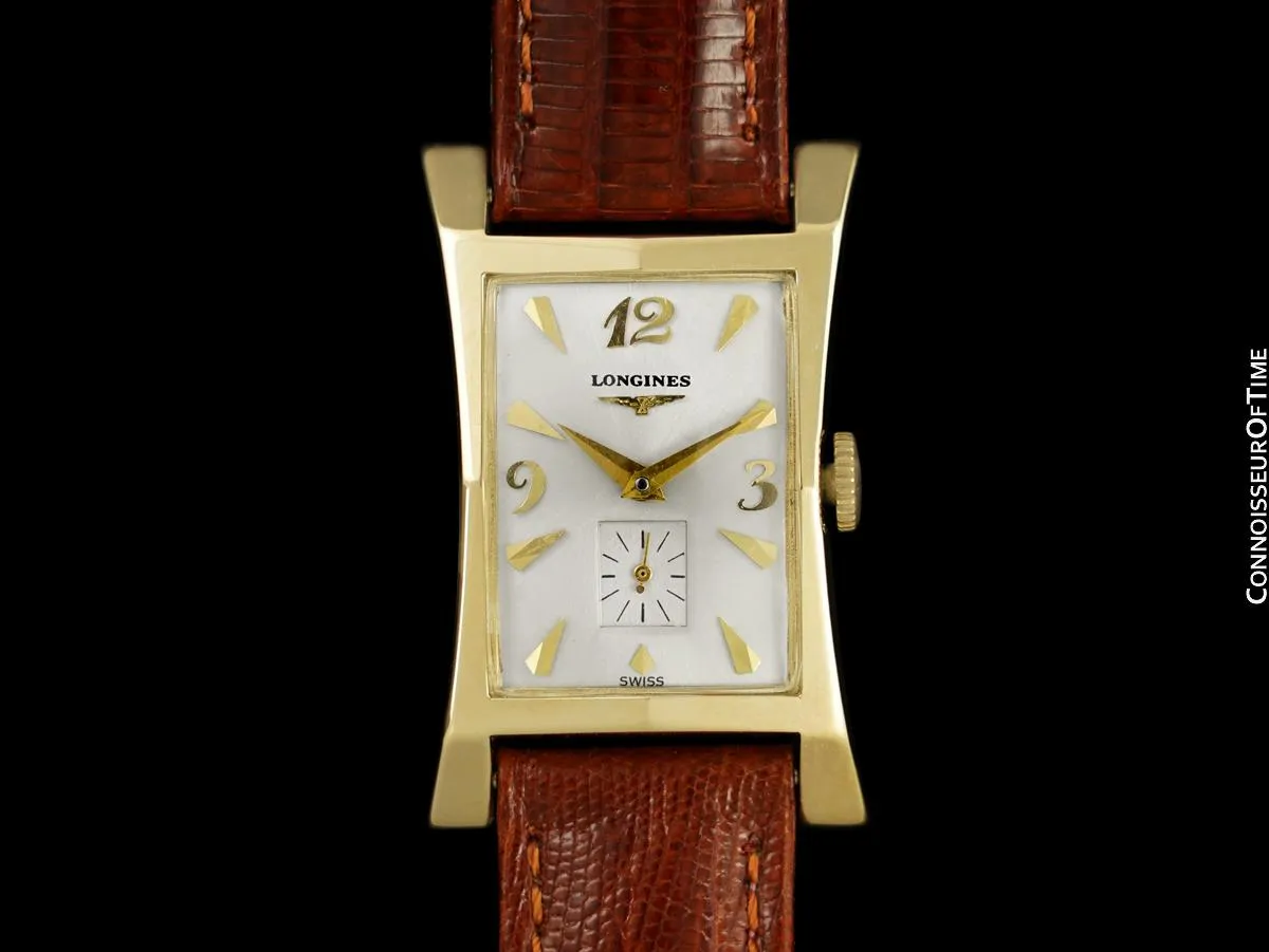 1954 Longines Vintage Mens Watch, 14K Gold - Pointed Hourglass