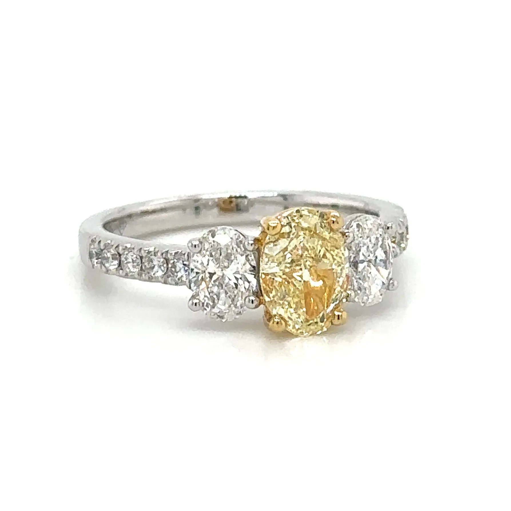 1.97ct tw Oval Canary Fancy Yellow Three Stone Diamond Ring