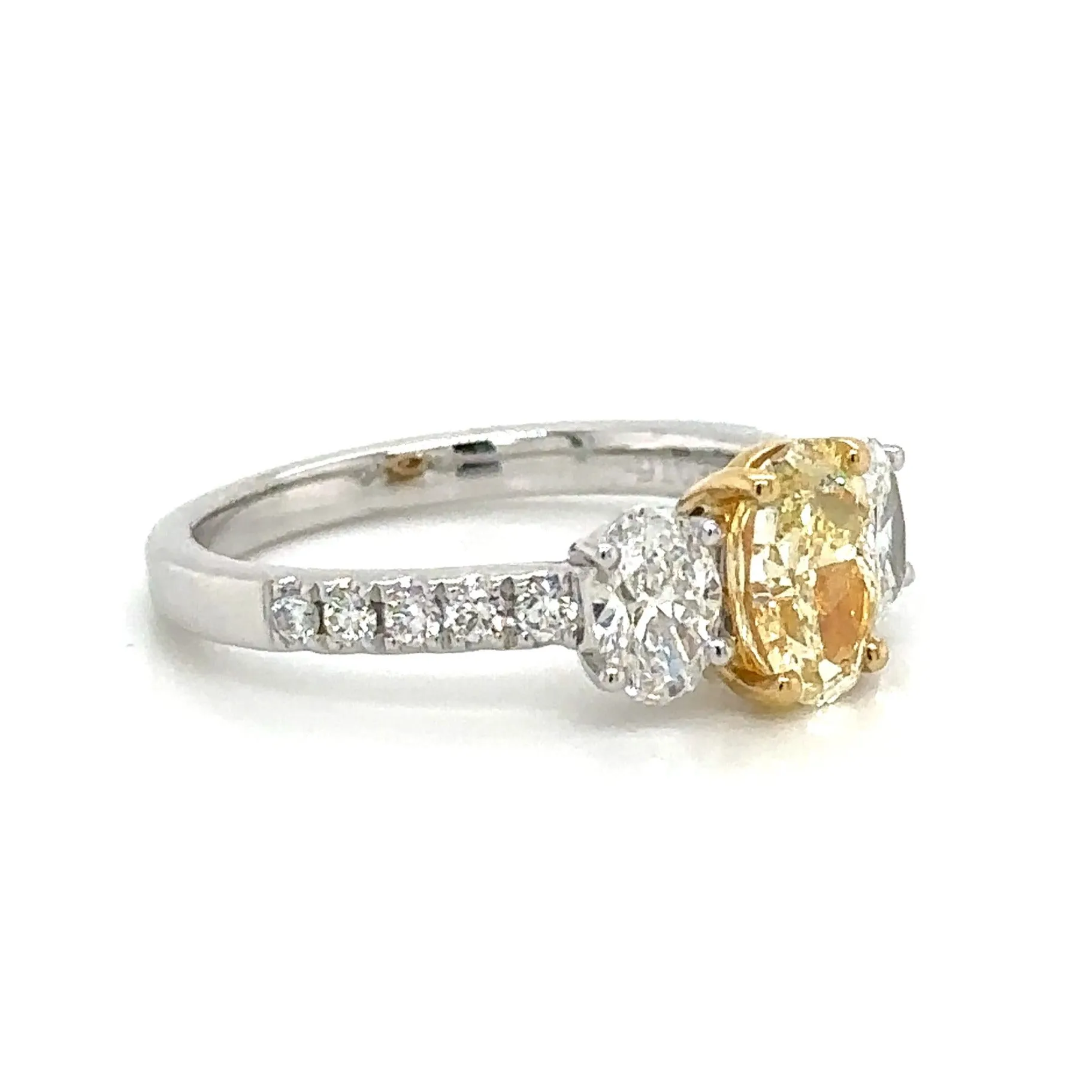 1.97ct tw Oval Canary Fancy Yellow Three Stone Diamond Ring
