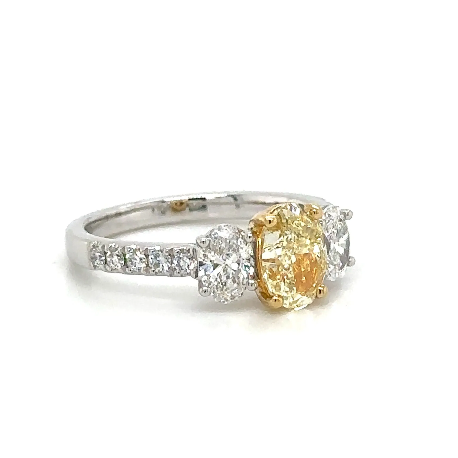 1.97ct tw Oval Canary Fancy Yellow Three Stone Diamond Ring