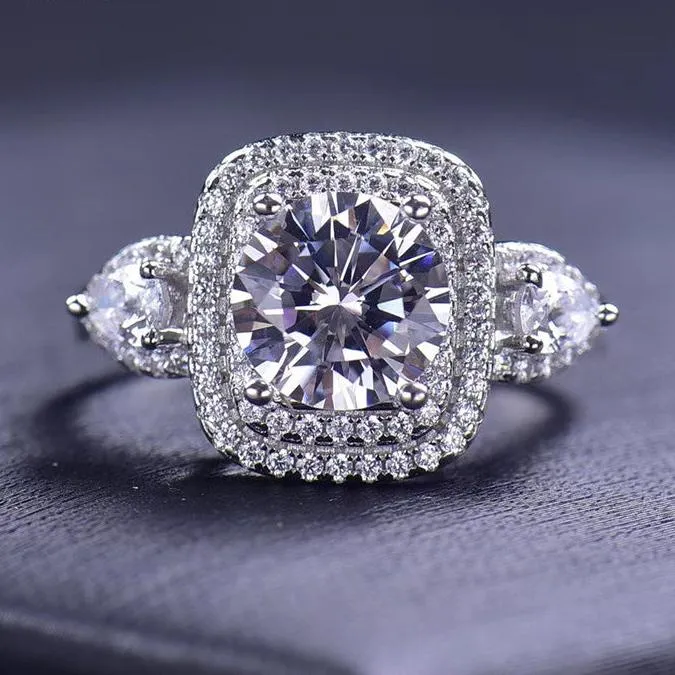 2.0 Ct Round Cut Diamond Double Halo Engagement Ring