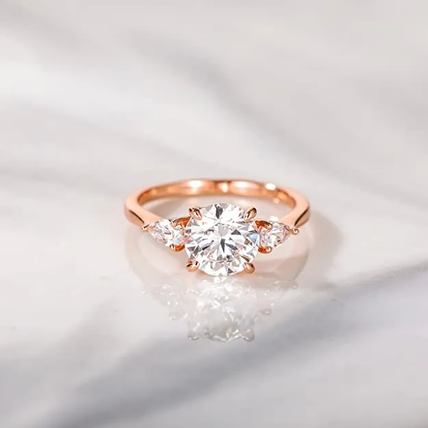2ct Round cut Diamond Three Stone Rose Gold Ring