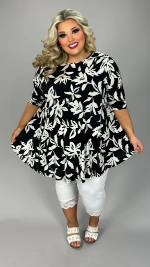 31 PSS {Tropical Nights} Black White Tropical Print Top EXTENDED PLUS SIZE 3X 4X 5X