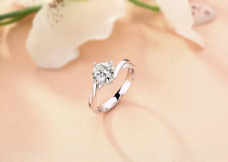 3Ct Round Cut Engagement Ring, White Gold Solitaire Ring, Cubic Zirconia Wedding Ring, Luxury Gold For Women Anniversary Ring, jewelry gifts