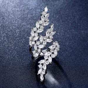 3CTW Diamond Cluster Vine Leaf Wrap Ring