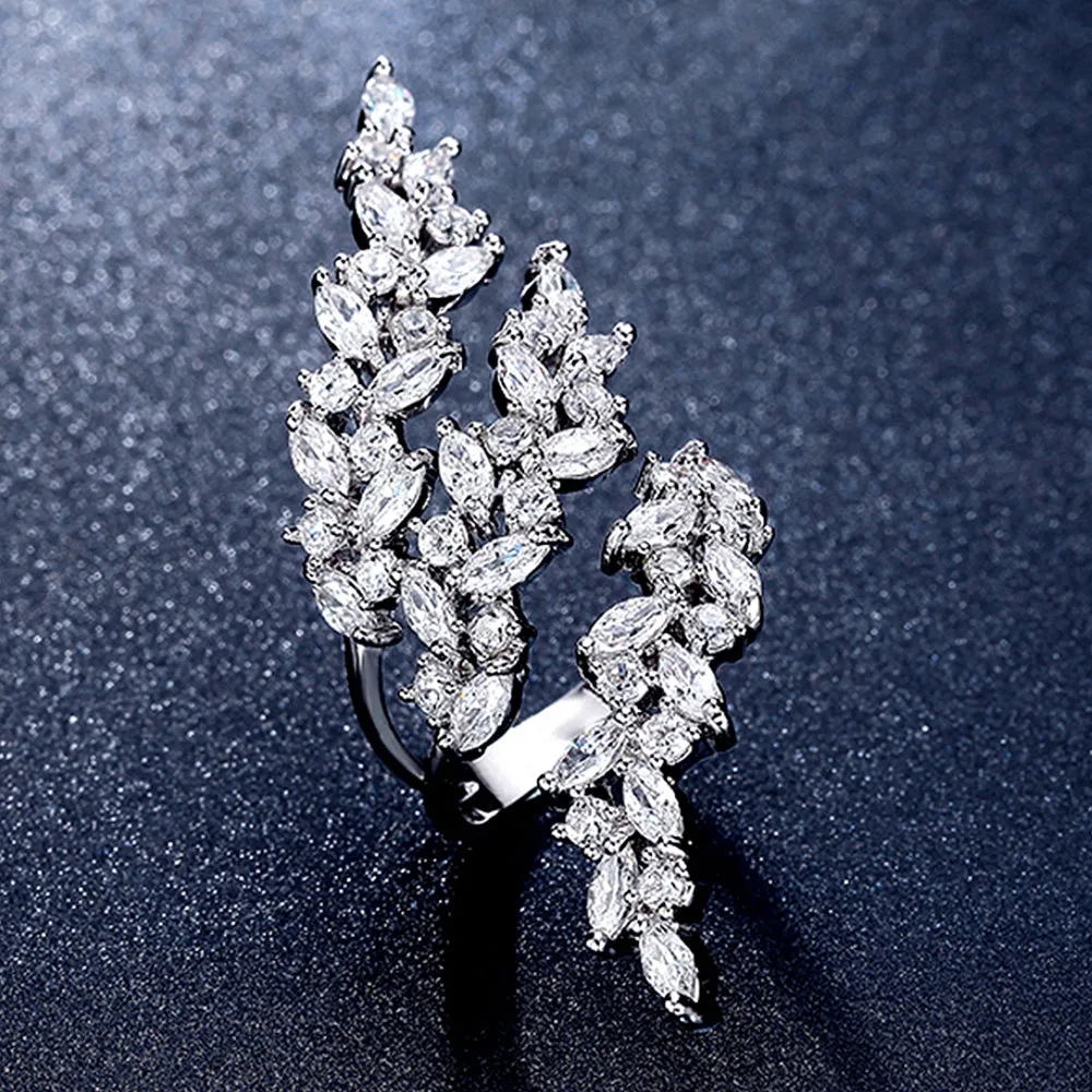 3CTW Diamond Cluster Vine Leaf Wrap Ring