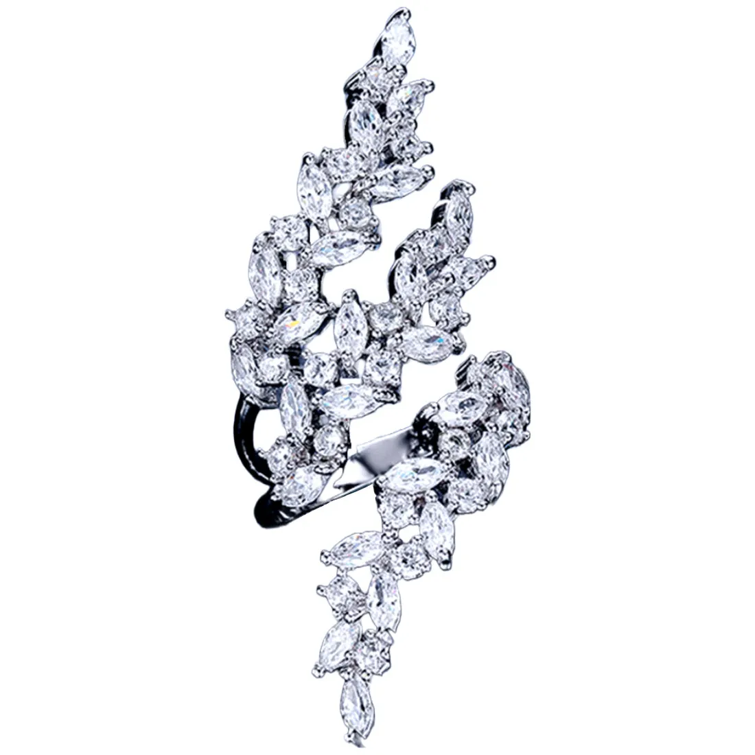 3CTW Diamond Cluster Vine Leaf Wrap Ring