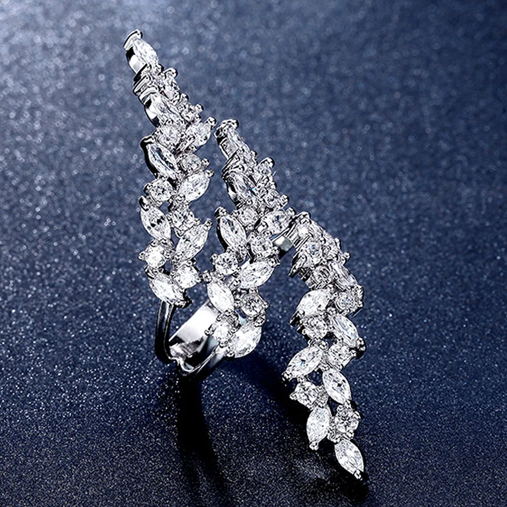3CTW Diamond Cluster Vine Leaf Wrap Ring