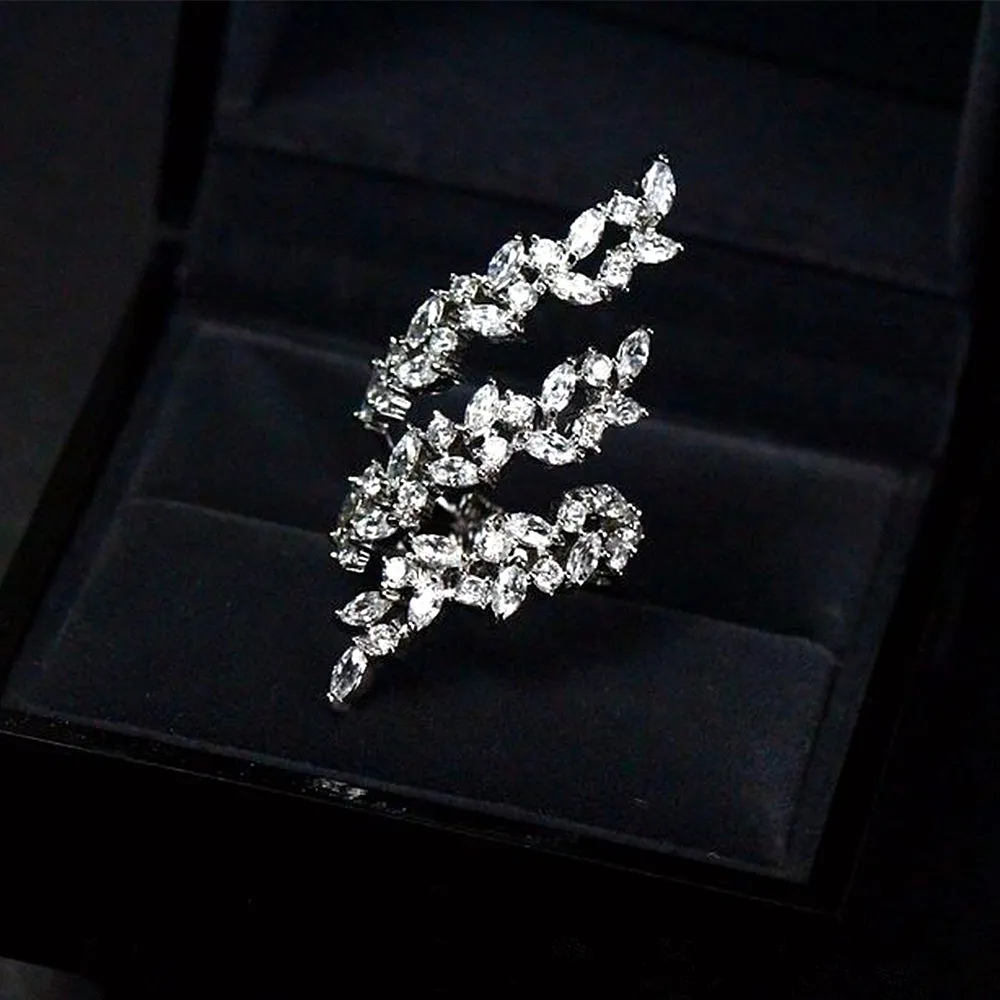 3CTW Diamond Cluster Vine Leaf Wrap Ring