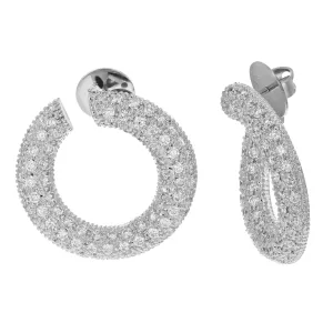 4 cttw Diamond Cluster Hoop Earrings for Women in 14K White Gold