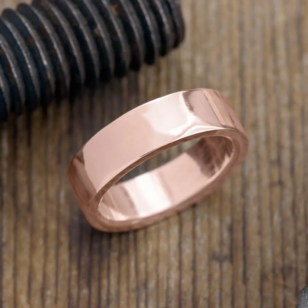 6mm 14k Rose Gold Mens Wedding Band, Polished
