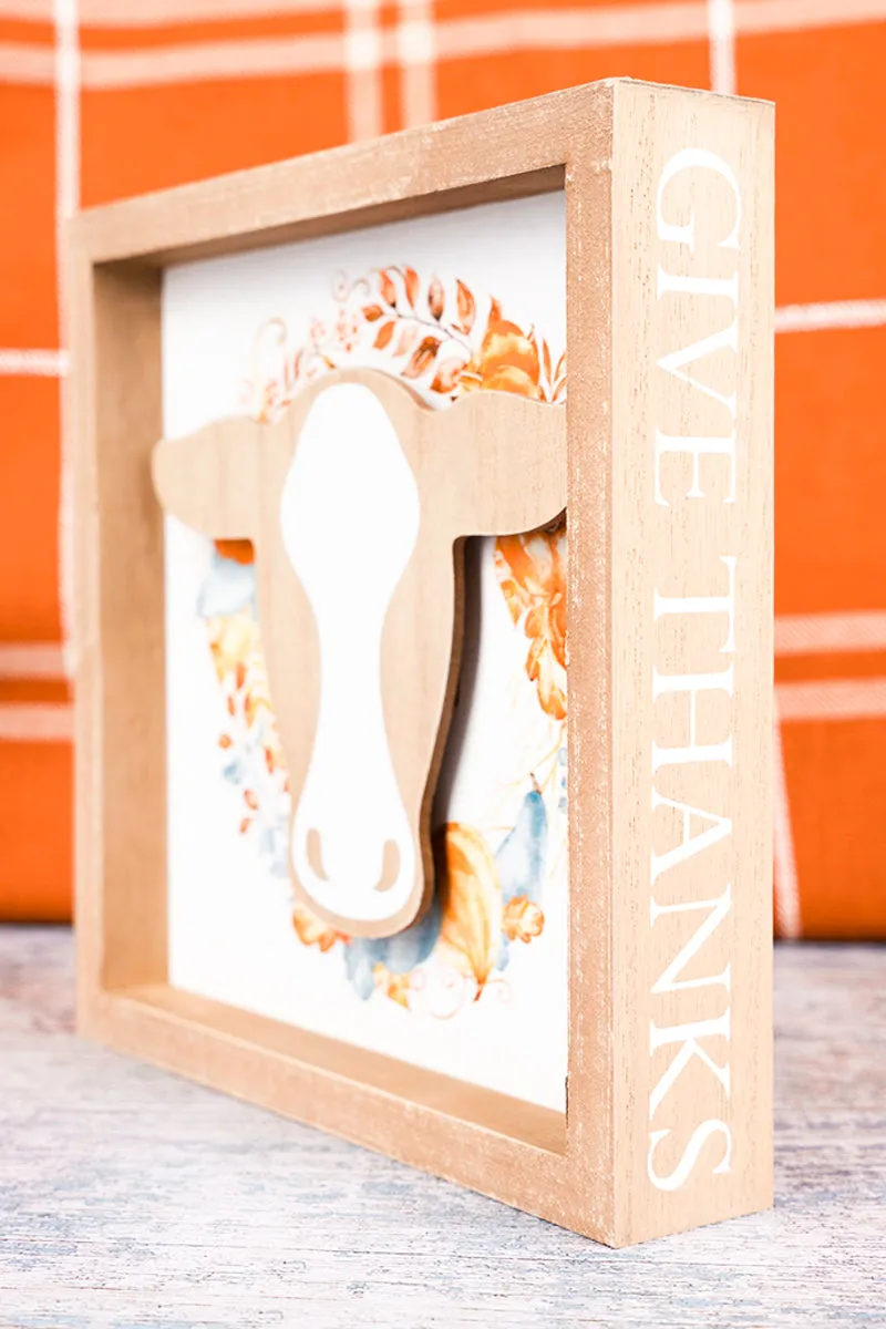 8 x 8 'Give Thanks' Cow Harvest Wall Sign