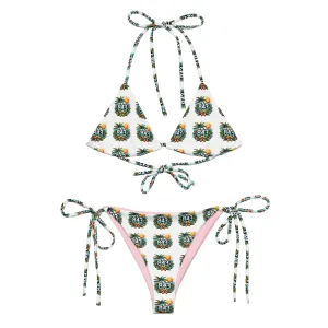 843 Tropical Pattern print White recycled string bikini