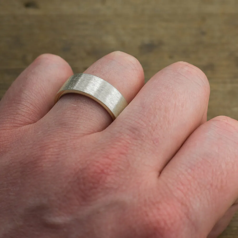 8mm 14k White Gold Mens Wedding Band, Matte Finish