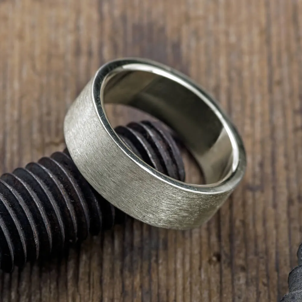 8mm 14k White Gold Mens Wedding Band, Matte Finish