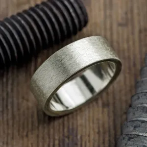 8mm 14k White Gold Mens Wedding Band, Matte Finish