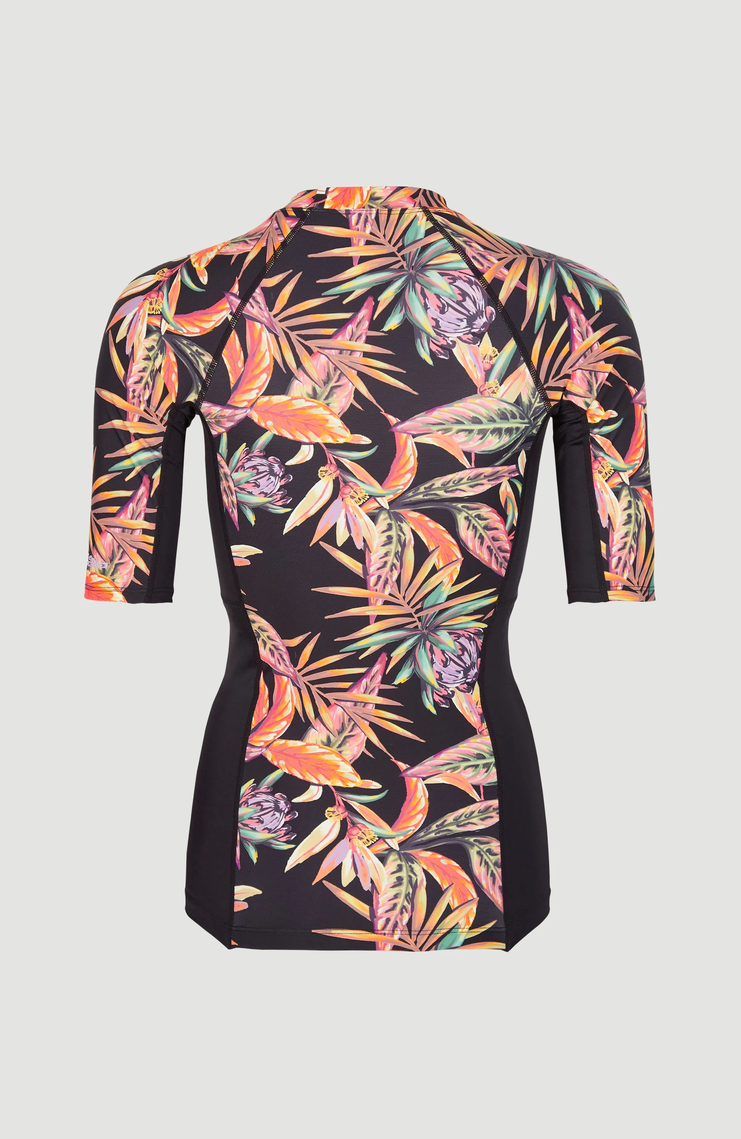 Anglet Shortsleeve-Schwimmshirt mit UPF 50  | Black Tropical Flower
