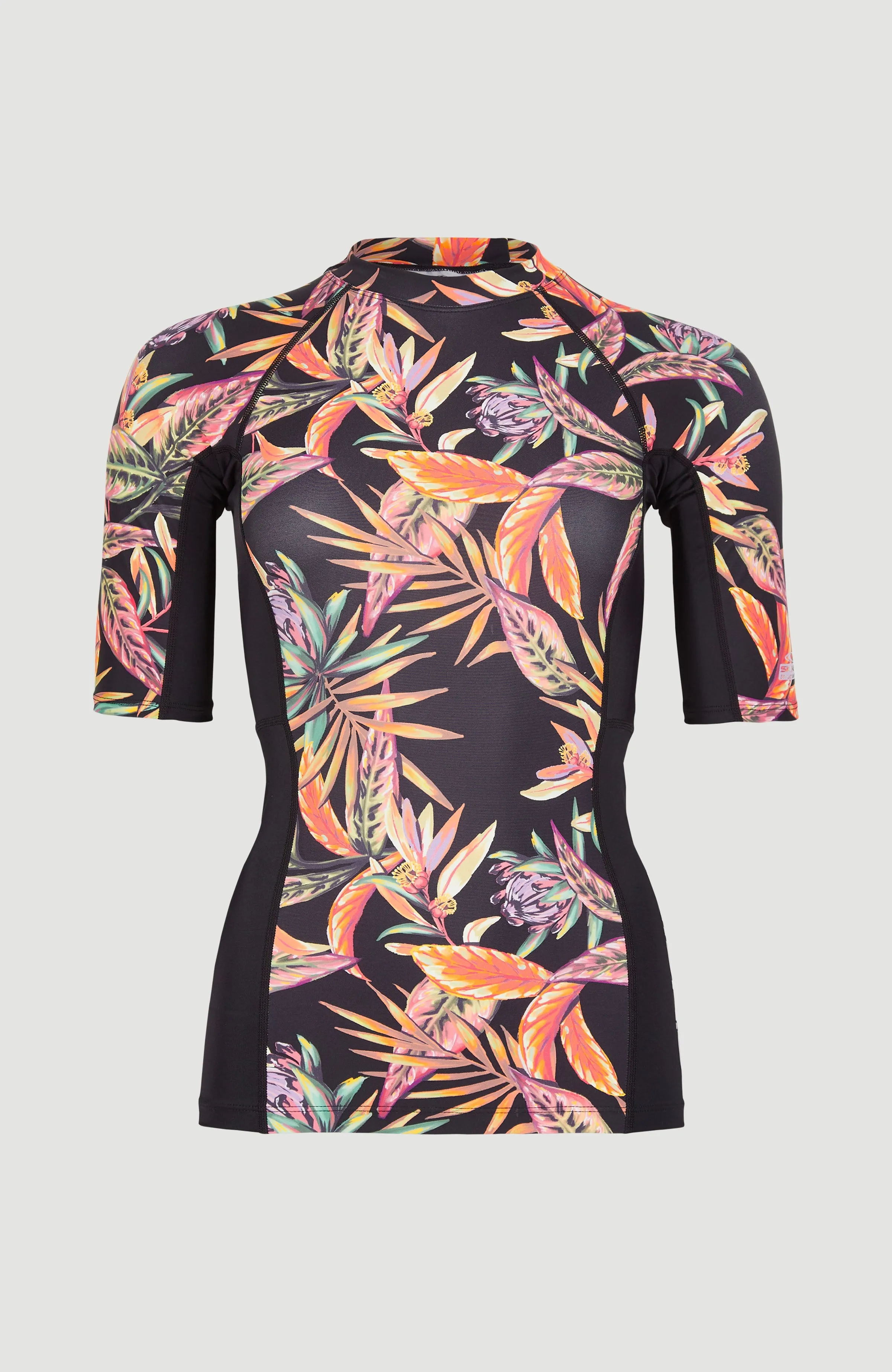 Anglet Shortsleeve-Schwimmshirt mit UPF 50  | Black Tropical Flower