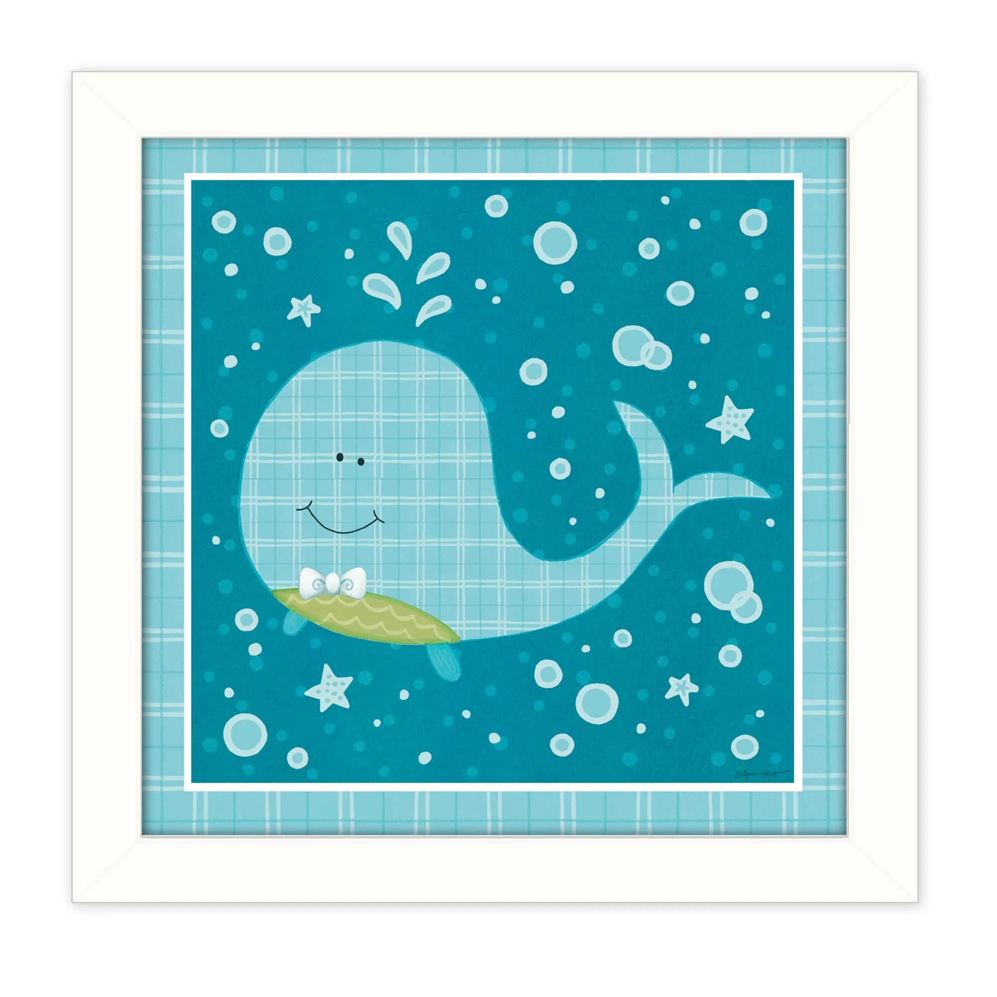 Aqua Blue Baby Whale White Framed Print Wall