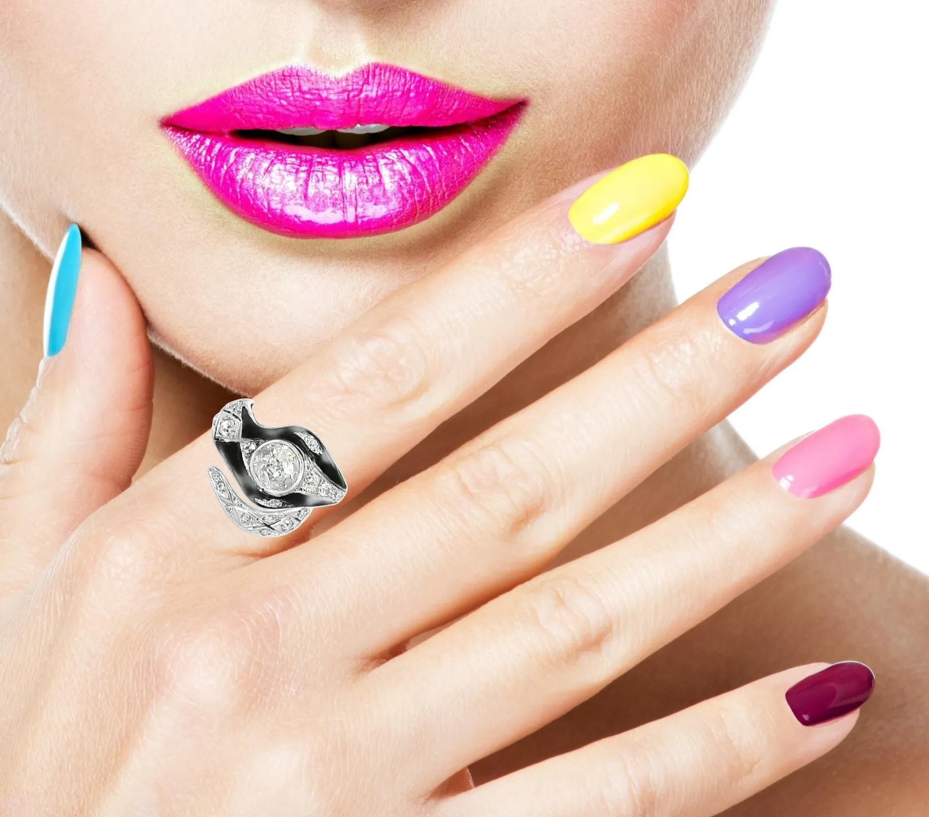 Art Deco Snake Ring with Diamonds
