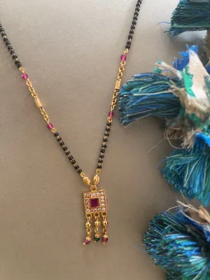Artificial American Diamond Short Simple Modern Mangalsutra Designs Gold & Black Beads Chain