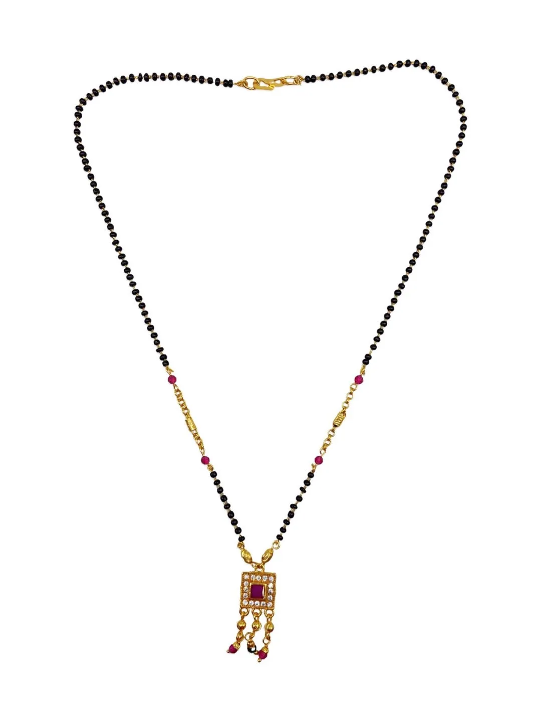 Artificial American Diamond Short Simple Modern Mangalsutra Designs Gold & Black Beads Chain