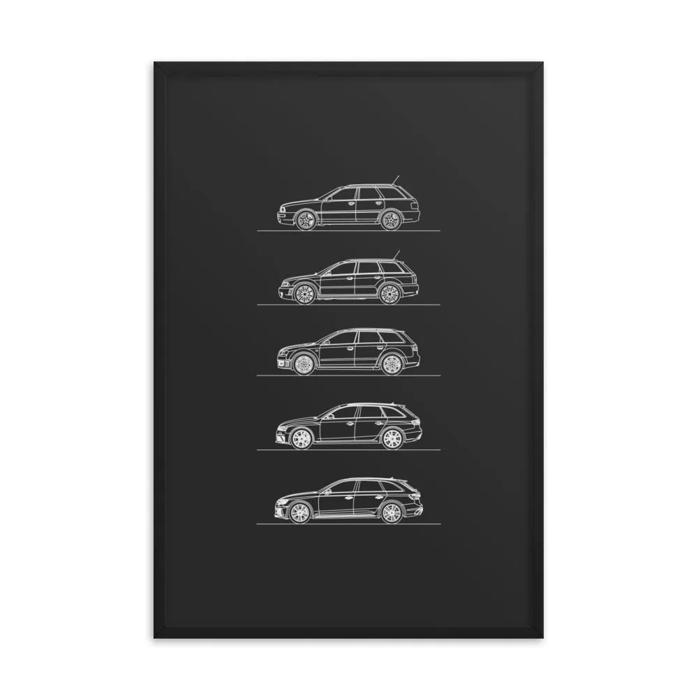Audi RS4 Avant Evolution Silhouette Poster - Framed
