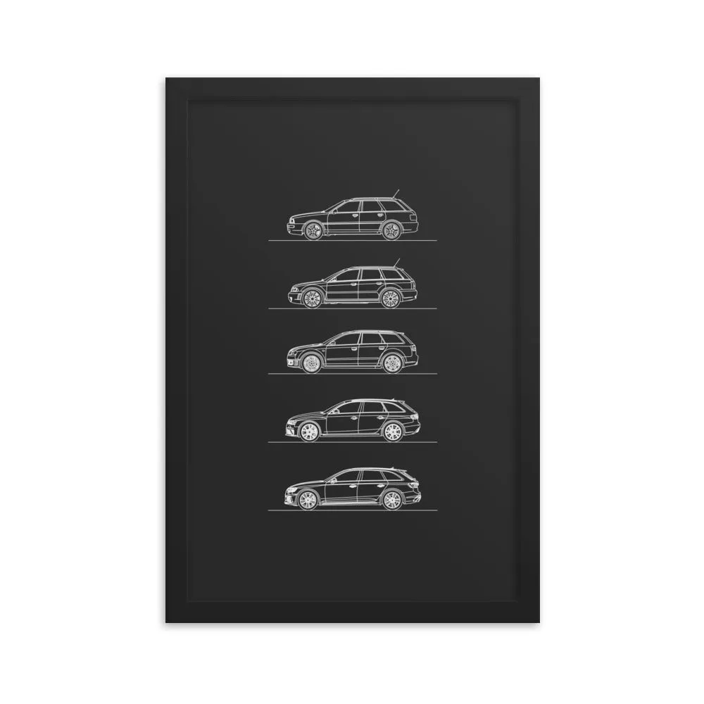 Audi RS4 Avant Evolution Silhouette Poster - Framed