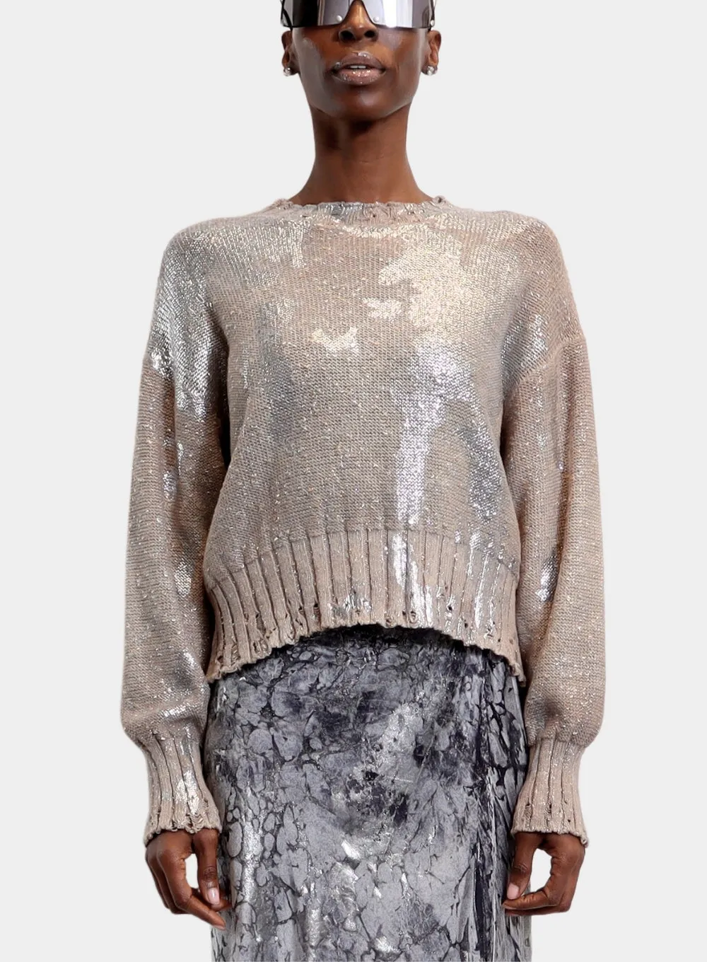 AVANT TOI | Distressed Metallic Round Neck Pullover