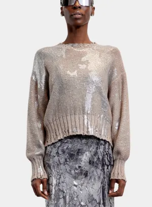 AVANT TOI | Distressed Metallic Round Neck Pullover