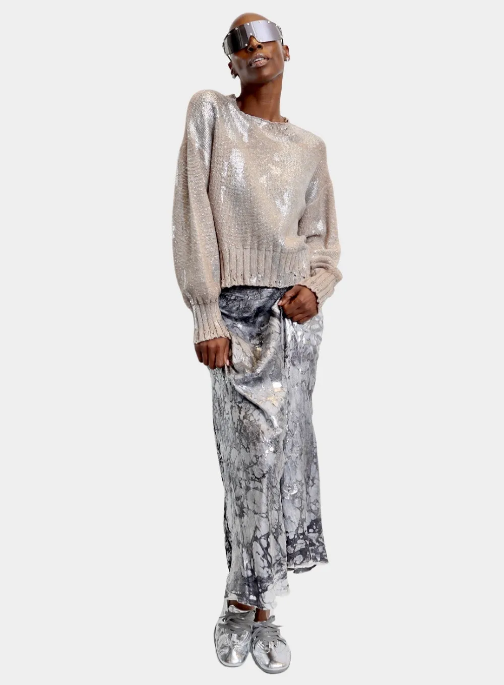 AVANT TOI | Distressed Metallic Round Neck Pullover