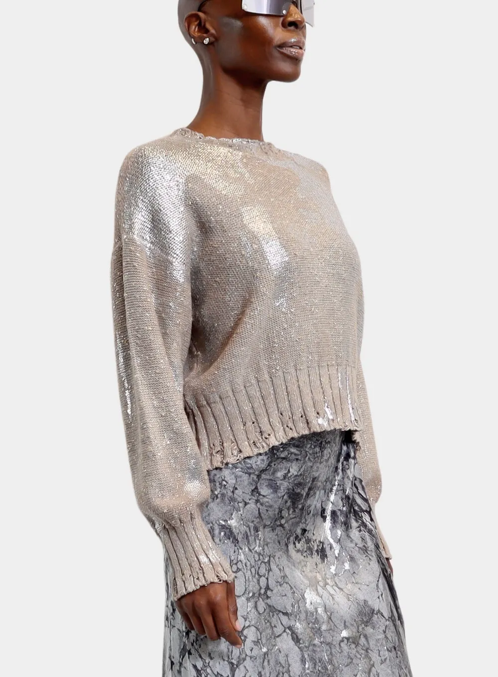 AVANT TOI | Distressed Metallic Round Neck Pullover
