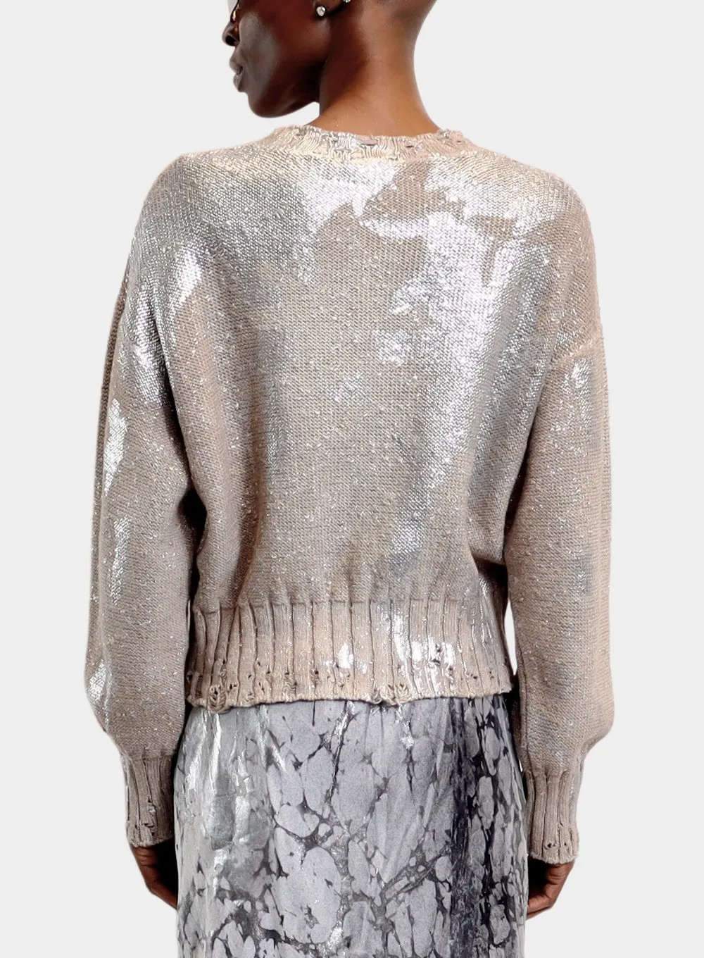 AVANT TOI | Distressed Metallic Round Neck Pullover