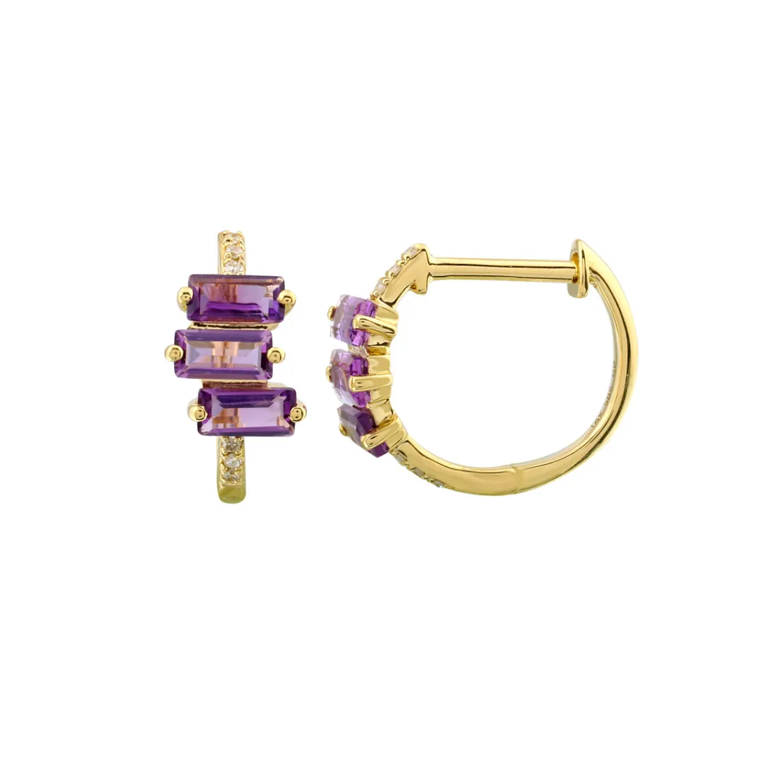 BAGUETTE GEMSTONE AND DIAMOND HUGGIES