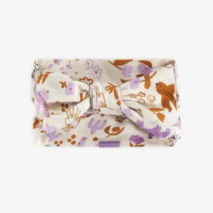 Bandeau foulard crème à motifs d’oiseaux en viscose, enfant || Cream birds pattern headband and scarf in viscose, child