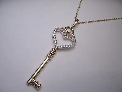 Beautiful Estate 14K Yellow Gold Diamond Club Key Pendant Slide