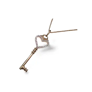 Beautiful Estate 14K Yellow Gold Diamond Club Key Pendant Slide
