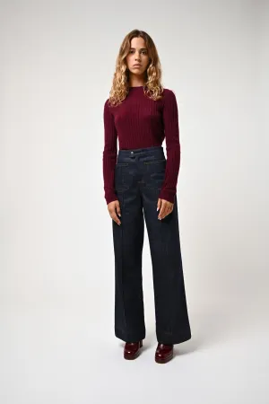 BELLA pull col rond bordeaux 100% cachemire