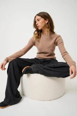 BELLA pull col rond camel chiné 100% cachemire
